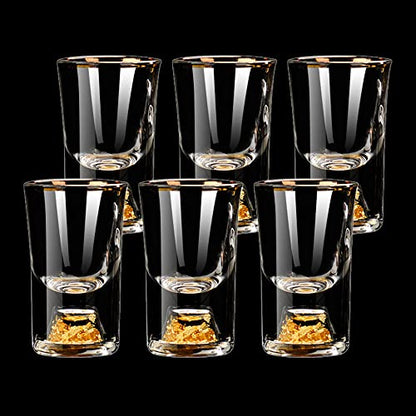 6 Pack 10ml (0.33 oz) Shot Glasses, Crystal Shot Glass Set | Shot Cups Decorated with 24K Gold Flakes for Whiskey, Tequila, Vodka, Mini Shot Glass Perfect for Party, Bar, Club - size: 6 Count (Pack of 1)