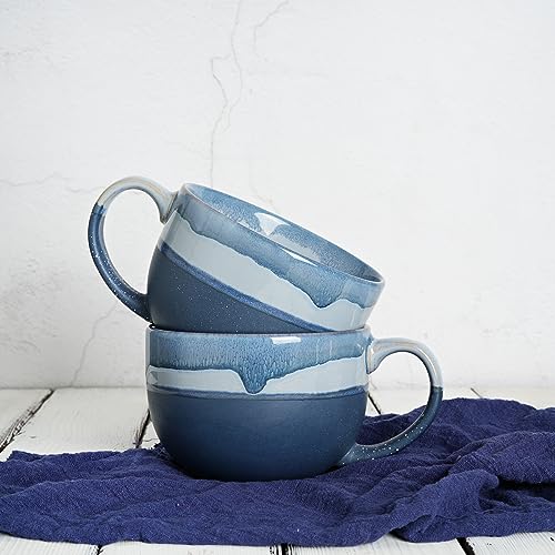 Bosmarlin Extra Large Ceramic Coffee Mug, 23 Oz, Microwave and Dishwasher Safe, Big Oversized Tea Cup for Office and Home, Reactive Glaze (Blue) - color: Blue