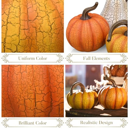 Valery Madelyn Fall Pumpkin Table Decor Cracked Pumpkin Figurine Fall Decoration for Home, 3pcs Resin Autumn Harvest Thanksgiving Halloween Party Tabletop Centerpieces, 6.7 inch - size: Large
