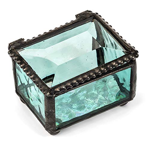 J Devlin Turquoise Stained Glass Ring Box Small Glass Keepsake Box | mall turquoise stained glass ring box for rings earrings charms tiny keepsakes and meaningful treasures - color: turquoise