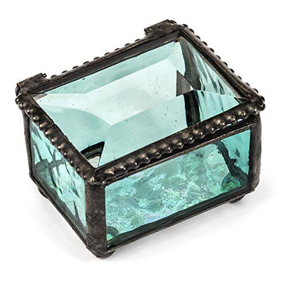 J Devlin Turquoise Stained Glass Ring Box Small Glass Keepsake Box | mall turquoise stained glass ring box for rings earrings charms tiny keepsakes and meaningful treasures - color: turquoise