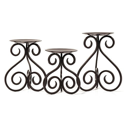 Hosley Illuminate in Style with Our Set of 3 Iron Candle LED Pillar Holders - Large 7 Inches, Medium 6 Inches, Small 5 Inches High for Versatile and Elegant Home Decor - color: Black, size: Height 5"-7" (Set of 3)