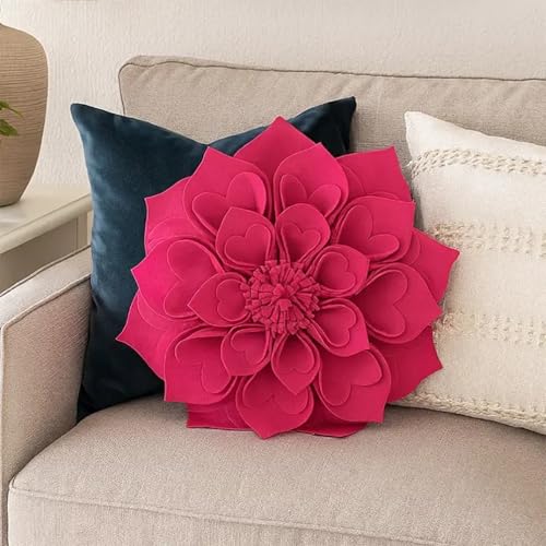 Fennco Styles Handmade 3D Heart-Shaped Petals Flower Decorative Filled Throw Pillow 13" Round - Fuchsia Floral Pillow for Couch, Home Décor and Holiday, Housewarming Gift - color: Fuchsia