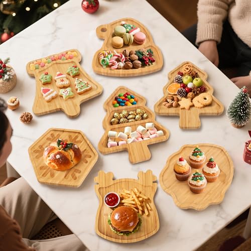 WILLKOMMEN Christmas Serving Tray, Bamboo Christmas Hat Shaped Serving Platter, Charcuterie Board Serving Dishes 10" x 9" for Party Cookie Fruit Tray Cheese Board Plate - color: Christmas Hat Shaped