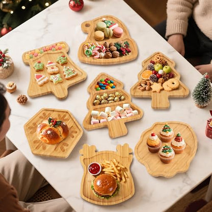 WILLKOMMEN Christmas Serving Tray, Bamboo Reindeer Shaped Serving Platter, Charcuterie Board Serving Dishes 10" x 9" for Party Cookie Fruit Tray Cheese Board Plate - color: Christmas Reindeer Shaped
