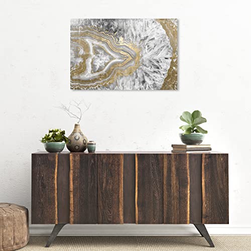 Oliver Gal Abstract Modern Canvas Wall Art Agate Geode Crystal Ready to Hang Home Decor 20.0 x 30.0 Gold and White Canvas Art for Living Room - size: 20"L x 30"W, style: Wrapped Canvas