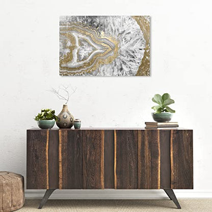 Oliver Gal Abstract Modern Canvas Wall Art Agate Geode Crystal Ready to Hang Home Decor 20.0 x 30.0 Gold and White Canvas Art for Living Room - size: 20"L x 30"W, style: Wrapped Canvas