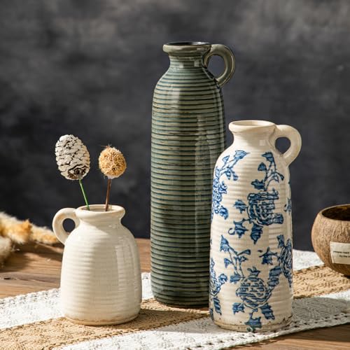 Ceramic Vase Sets, Flower Vases for Farmhouse Decoration, Modern Home Decor, Living Room Kitchen Table Centerpieces, Shelf, Mantel, Fireplace and Entrance Decorations. - color: Blue Flower