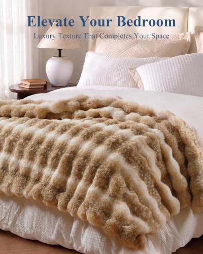 Ultra Soft Cozy Faux Fur Throw Blanket, Fuzzy Plush Thick Bubble Blanket, Oversize Luxury Fluffy Blanket for Couch, Sofa, Bedroom, and Living Room,50x60 Inches,Tie-Dye Camel - color: Tie-dye Camel, size: Throw