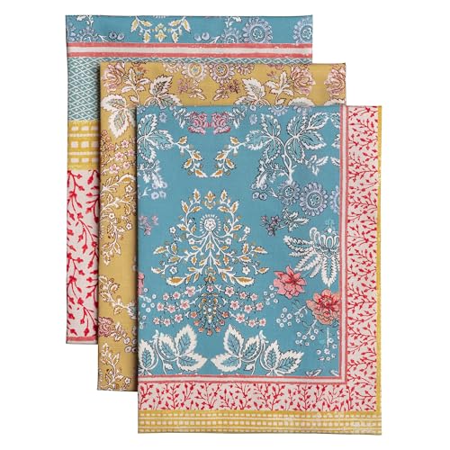 Maison d' Hermine Kitchen Towels Set of 3 Reusable 100% Cotton 27.50" x 20" | Cloth Tea Dish Towels Absorbent with Hanging Loop for Kitchen Dining Party Wedding Hotel Home Spring Summer - Marquise - color: 001 - Marquise