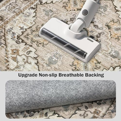 AooHHooA Boho Washable 2x10 Runner Rugs Beige Non Slip Low Pile Long Runner Rug, Stain Resistant Soft Faux Wool Runners for Hallway Laundry Entryway Bedroom - color: Beige, size: 2' x 10' (Runner)