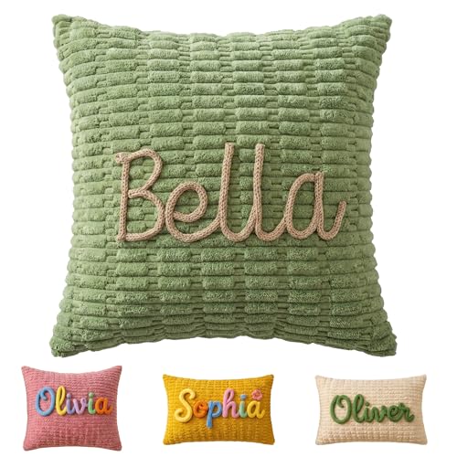 MBBEST Personalized Embroidered Name Lumbar Pillow Cover, Custom Handmade Monogram Accent Cushion Case for Kids Room Boy Girls