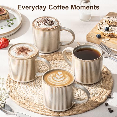 Coffee Mug Set for 4-12oz Ceramic Mugs for Coffee, Tea, Cocoa, Milk, Microwave & Dishwasher Safe, Stoneware Drinkware Set, Beige - color: Beige