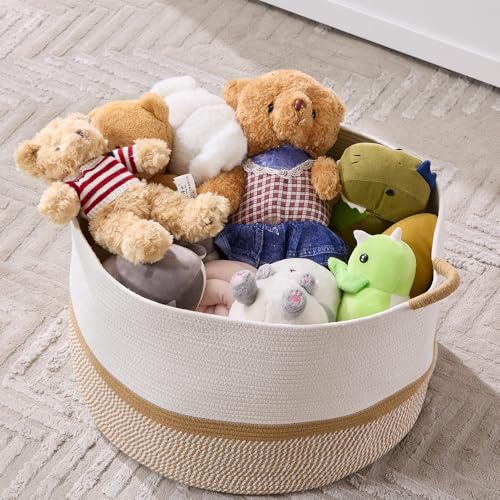 Extra Large Nursery Storage Basket, 20 x 20 x 13.8 inches - 100% Cotton Rope Baskets with Handles, Blanket Basket for Toys, Blankets & Pillows (Gradient Brown) - color: Gradient Brown