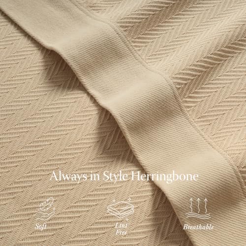 Threadmill Luxury Cotton Blankets for Twin Size Bed | All-Season 100% Cotton Twin Blanket for Bed | Herringbone, Soft & Cozy Fall Thermal Blanket, 350GSM, 68x92 inches | Beige | 100% Cotton, Herringbone Pattern, 350 GSM, 68x92 in, Breathable, Moisture-Wic