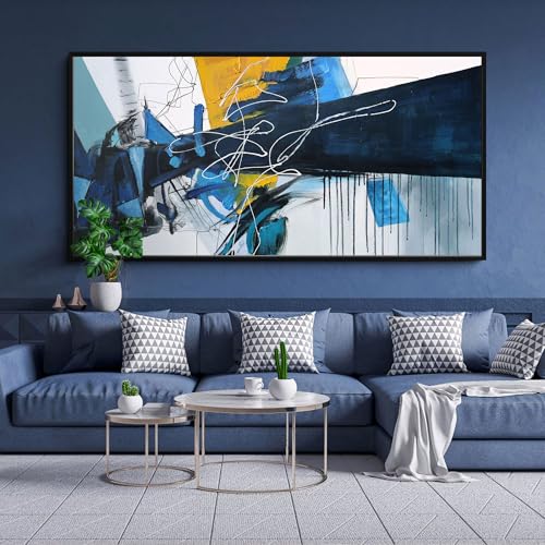 KLAKLA Wall Art for Living Room - Blue Abstract Canvas Pictures Framed Artwork for walls Extra Large Prints for Bedroom Above the Bed Decor 20x40 Inches - color: Blue abstract - 1, size: 20x40