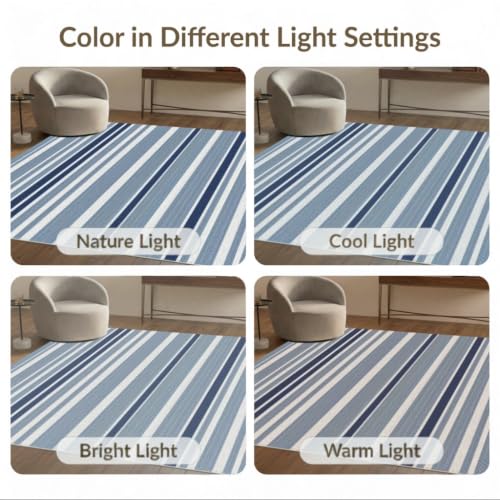 4'x6' Navy Blue Welcome Layered Beachy Front Washable Area Rug | Striped Nautical Design with Balanced Bands for Bedroom, Reading Nook, Pet Friendly & Non-Shedding - color: Blue White/Pattern 3, size: 4' x 6' (Rectangular)