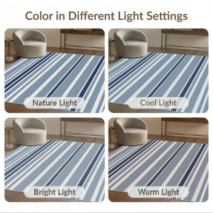 4'x6' Navy Blue Welcome Layered Beachy Front Washable Area Rug | Striped Nautical Design with Balanced Bands for Bedroom, Reading Nook, Pet Friendly & Non-Shedding - color: Blue White/Pattern 3, size: 4' x 6' (Rectangular)