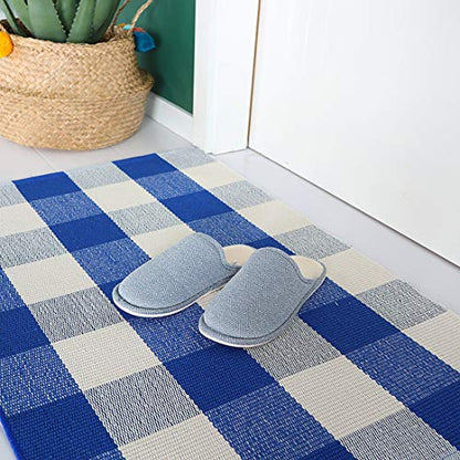 LEVINIS Cotton Farmhouse Blue Buffalo Plaid Rugs- Washable Buffalo Check Area Rugs for Kitchen/Bathroom/Laundry Room/Entry Way, 23.6'' x 51.2'' - color: Blue and White Plaid, size: 1'11" x 4'3" (Rectangular)