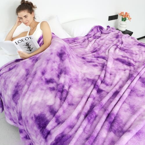 Purple Throw Blanket, Soft Plush Flannel Fleece Blanket for Couch Sofa Bed, Cozy Warm Decorative Blanket for Bed Home Decor, Luxury Soft Throw, Birthday Gifts for Women - color: Purple Tie Dye Blanket, size: Throw Size 50" x 70"(130 x 178 cm)