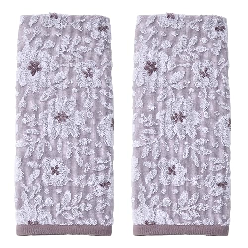 SKL Home Floral Jacquard 100% Cotton 2pc Hand Towel Set, Reversible & Decorative for Bath/Kitchen/Bar & Gift, Lavender - color: Floral Jacquard, Lavender