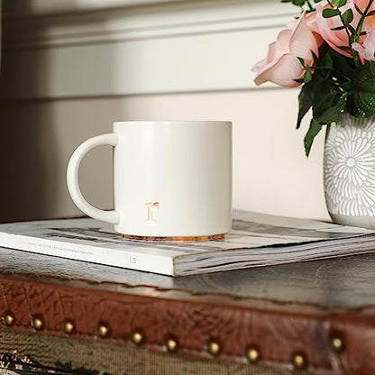 COLLECTIVE HOME Ceramic Coffee Mug, 15 oz Monogram Cup with Gift Box(R) | Dishwasher Safe, Engraved Gold Letter , Personalized Housewarming Birthday Present, Christmas Thanksgiving Mothers Day Gifts - color: gold-r
