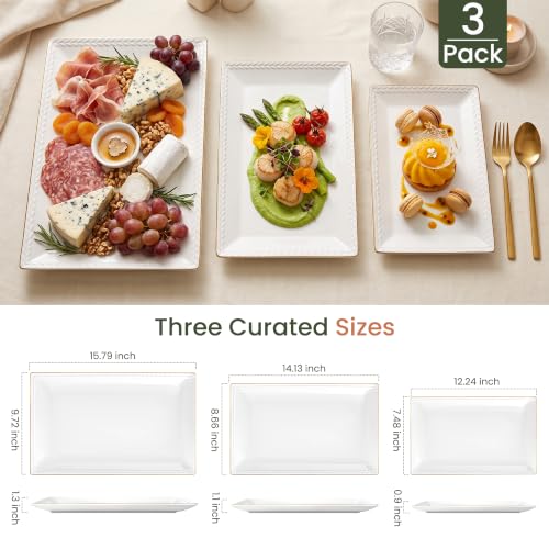 Kassel Ceramic Serving Platter Set | 16”/14”/12” Rectangular Serving Trays for Entertaining at Parties and Weddings | Oven Safe Extra Large Serving Trays for Tacos, Steak, and Cake - size: Large Rec {16”/14”/12”}