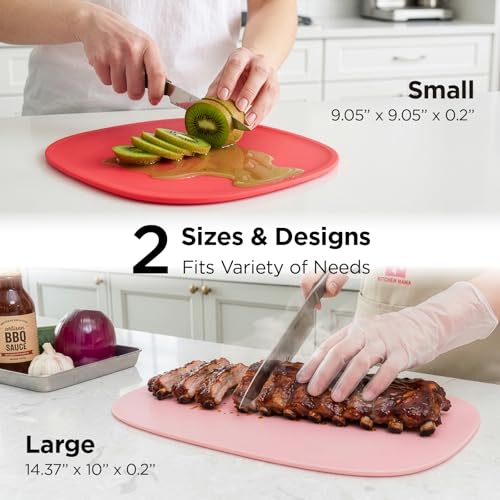 Kitchen Mama DuoEssentials TPU Cutting Board Set, 2 Sizes, Red | Knife Friendly, Non Slip, Dishwasher Safe, Flexible with Juice Groove, Odor Resistant - color: Red