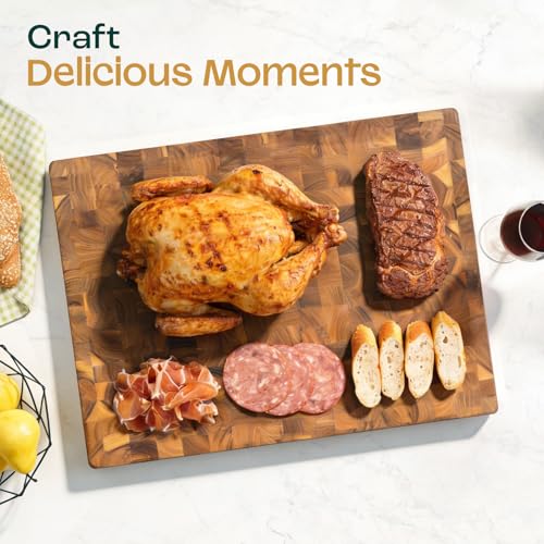 Yes4All Durable Teak Cutting Boards for Kitchen, [24''Lx18''Wx1.5” Thick] Extra Large End Grain Cutting Board, Pre Oiled Wood Cutting Boards, Thick Chopping Board w/Juice Grooves and Easy Grip Handle - size: 24"L x 18"W, style: Teak