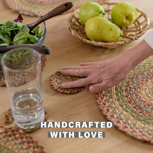 Homespice Azalea Jute Braided Placemats, Oval 13x19 Set of 6 | Protects Tabletop in Style and Everyday and Holiday Table Mats, Rich Colors, Reversible, Durable and Easy to Clean - color: Azalea