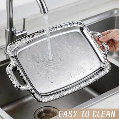 Ipetboom Silver Serving Tray 15.35 X 9.05 X 0.66 in Rectangle Bread Tray with Handles Kitchen for Dining Table Home Serving Plate Food Storage and Tableware Use