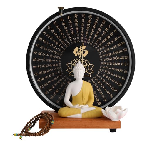 Buddha Statue Decoration, Ceramic Buddha Statue with LED Ring Light & Backflow Incense Burner, Meditation Decor for Home and Office (Yellow) - color: Yellow