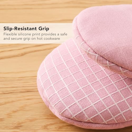KITCHENAID Gourmet Series Gridlines Mini Oven Mitts 2-Pack Set, Heat Resistant up to 600°F, Soft Silicone Grip, Magnetic Cuff, Dried Rose, 5.5"x9" - color: Dried Rose