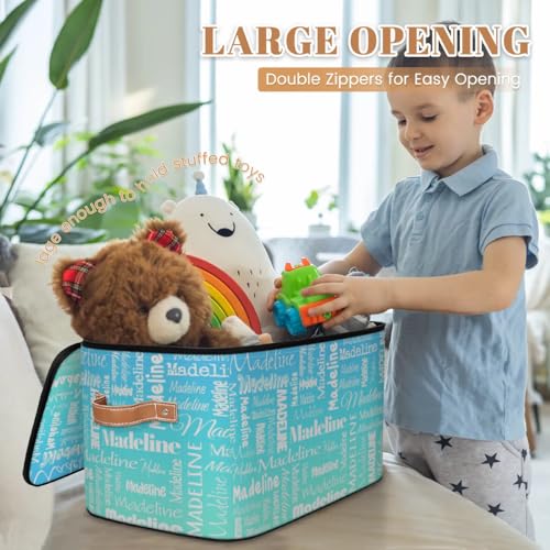 Storage Basket Custom Name, Personalized Keepsake Box, Blue Green | Foldable Fabric Gradient Large Memory Bin with Handle Lid Lightweight Waterproof Dustproof, 14"L x 10.2"W x 10.4"H - color: Option 1