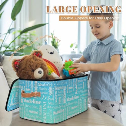 Storage Basket Custom Name, Personalized Keepsake Box, Blue Green | Foldable Fabric Gradient Large Memory Bin with Handle Lid Lightweight Waterproof Dustproof, 14"L x 10.2"W x 10.4"H - color: Option 1