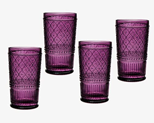 Godinger Highball Drinking Glasses, Tall Glass Cups, Vintage Decor, Water Glasses, Cocktail Glasses - Claro Collection, Large 17oz, Plum, Set of 4 - color: Plum, size: 17 fl oz
