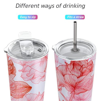 THILY Tumbler Stainless Steel Coffee Cup 26 oz Triple-Insulated Travel Mug with Splash-Proof Lid, Reusable, BPA Free, for Iced Water and Hot Beverage Smoothies Cup, Red Lotus - color: Red Lotus, size: 26 Ounce (Pack of 1)