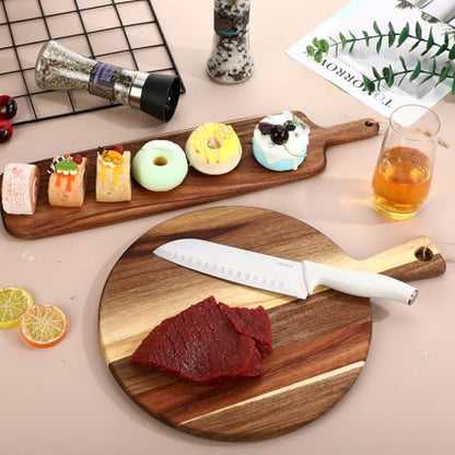 Hsei 2 Pcs Acacia Wood Cutting Boards Charcuterie Board | with Handles, Charcuterie Boards for Cheese, Meat Bread, Steak, Round, Rectangle, Decorative Serving Boards - size: 19x4.7", style: Classic