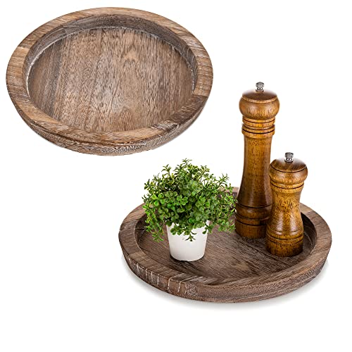 Hanobe Wooden Coffee Table Trays, 2PC Decorative Round Candle Holder Plate | Set of 2 Vintage Dining Table Centerpiece Rustic Farmhouse Home Decor Serving Tray - color: Brown-2pc