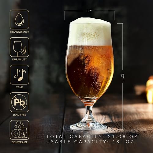 KROSNO Beer Glasses Set of 6, 16.9 oz, Harmony Collection | Drinking Glasses, IPA, Pilsner, Ale, Drinking Set, Lead-Free Crystal, Beer Stein, Dishwasher Safe - style: Beer 16.9 oz (Set of 6)