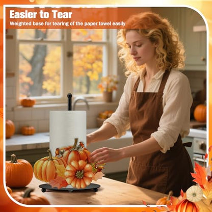 Fall Paper Towel Holder Pumpkin Countertop Kitchen Decor and Accessories Fall Large Black Metal Towel Holder Thanksgiving Tissue Stand for Countertop Table Housewarming Gift Supplies - style: Pumpkin
