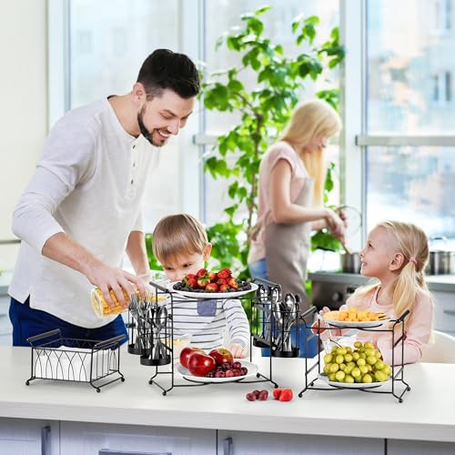 Sorbus® Buffet Caddy — 7-Piece Stackable Set Includes Plate, Napkin, and Silverware Holder, 3-Tier Detachable Tabletop Organizer — Ideal for Kitchen, Dining, Entertaining, Parties,Thanksgiving (Black) - color: Black