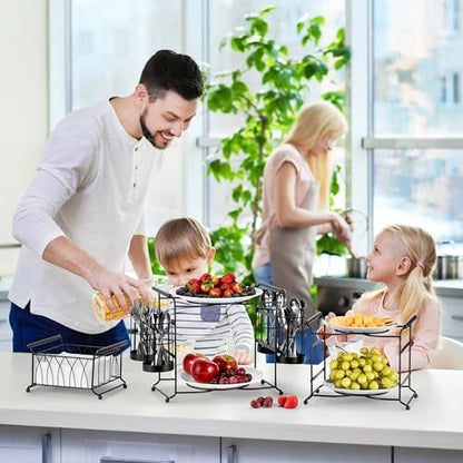 Sorbus® Buffet Caddy — 7-Piece Stackable Set Includes Plate, Napkin, and Silverware Holder, 3-Tier Detachable Tabletop Organizer — Ideal for Kitchen, Dining, Entertaining, Parties,Thanksgiving (Black) - color: Black