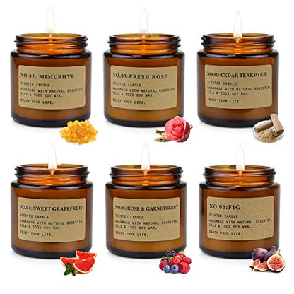 6 Pack Candles for Home Scented Aromatherapy Candle Gift Set for Women Soy Wax Long Lasting Amber Jar Candles Gift for Birthday Mother's Thanksgiving Day Present - color: Amber(6 Pack)