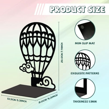 5.3"x4.3"x7.9" Metal Bookends, Heavy Duty Book Ends for Shelves | Hot Air Balloons Theme Cast Iron Book Supports, 1 Pair Decor Stoppers for Desk, Library, Office & Home Shelves - style: Hot Air Balloons