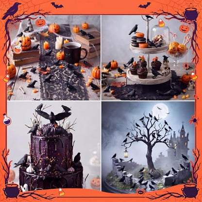 RoundFunny 50pcs Miniature Crows Resin Mini Halloween Figurine Gothic Decor | Small Black Raven, Halloween Bird Figures to Hide, Black Crows for Haunted House Witch Party Favors Horrible Micro Landscape - style: Halloween Crows