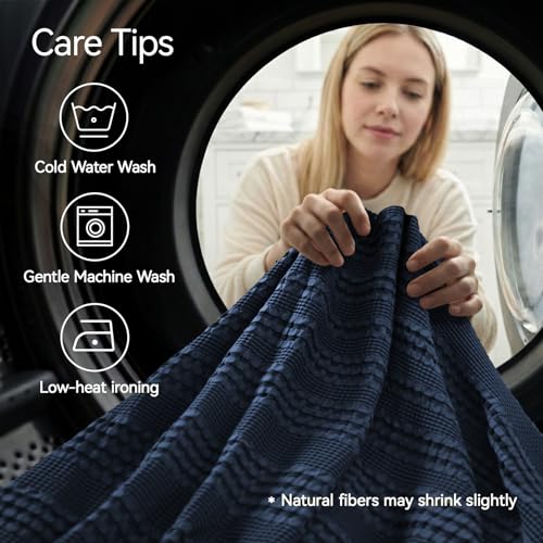 a moment 2 Pack Bamboo Fiber Pillow Covers - Waffle Weave, Ultra Soft & Breathable, Skin-Friendly Cotton Throw Pillow for Couch, Sofa, Bedroom Living Room 18x18 Inch Navy Blue - color: Navy Blue, size: 18" x 18" (Pack of 2)