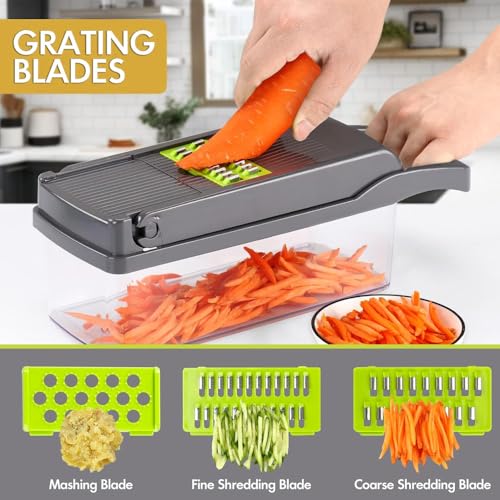 Multifunctional Pro-Series 14-in-1 Vegetable Chopper, Mandoline Slicer set, Veggie Chopper, Food Chopper with Container, Vegetable Cutter & Spiralizer for Onion Salad Home Essential Gadget & Kitchen