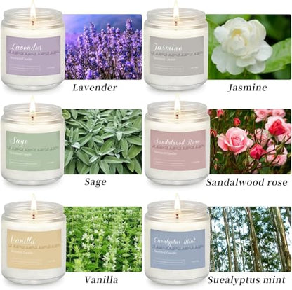 Scented Candles Gift Set for Women, 6-Pack Aromatherapy Candles for Home | Lavender, Jasmine, Vanilla, Sage, Sandalwood Rose & Eucalyptus Mint. 42 oz & 300 Hour Burn for Home, Baths, Yoga & Self-Care - color: Classic 6 Pack Scented Candles