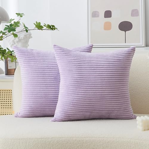 Home Brilliant Throw Pillow Covers for Bed 2 Pieces Throw Pillows Corduroy Light Purple Toss Pillowcases for Wedding Bedroom Couch, 40cm, 16x16 Inch, Lavender - color: Lavender, size: 16" x 16" (Pack of 2)